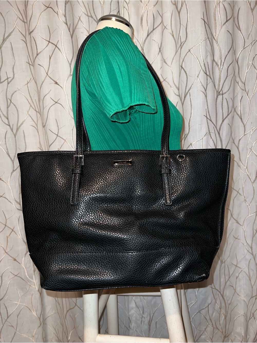 Nine West Black Pebbled Leather Tote Bag